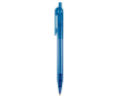 Stylo transparent en plastique avec détail sur le bouton-poussoir couleur bleu transparent