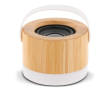 Enceinte sans fil en bambou avec base et anse blanche pour transport couleur bois