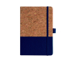Carnet en liège et cuir vegan avec sangle élastique et lignées A5 couleur bleu foncé
