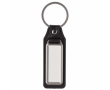 Porte-clés rectangulaire en métal avec mousqueton et cuir synthétique couleur noir