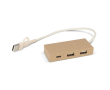 Hub en papier recyclé avec 2 ports USB et un port USB-C couleur naturel