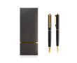 Ensemble stylo et roller en métal avec un design élégant, encre bleue couleur doré