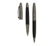 Ensemble roller et stylo en métal avec toucher gomme, encre bleue couleur gris foncé