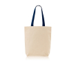 Sac en coton avec soufflet inférieur et poignées colorées 180 g/m² couleur bleu marine