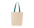 Sac en coton avec soufflet inférieur et poignées colorées 180 g/m² couleur vert foncé