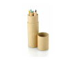 Étui en carton rond avec 6 crayons de couleur en bois couleur naturel