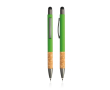 Stylo en aluminium et liège avec texture caoutchoutée encre bleue couleur vert
