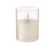 Bougie dans un pot transparent avec une lumière LED effet de flamme couleur blanc