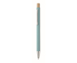 Stylo en aluminium recyclé avec bouton poussoir bambou, encre bleue couleur bleu ciel