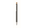Stylo en aluminium recyclé avec bouton poussoir bambou, encre bleue couleur gris foncé