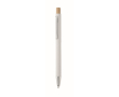 Stylo en aluminium recyclé avec bouton poussoir bambou, encre bleue couleur blanc