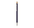 Stylo en aluminium recyclé avec bouton poussoir bambou, encre bleue couleur bleu