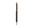 Stylo en aluminium recyclé avec bouton poussoir bambou, encre bleue couleur noir