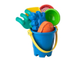 Seau de plage pour enfants avec pelle, râteau, tamis et moules couleur multicolore