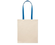 Sac en coton couleur naturelle avec longues anses colorées, 140 g/m² couleur bleu roi