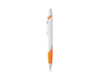 Stylo en plastique blanc avec détail de couleur et encre bleue couleur orange