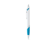 Stylo en plastique blanc avec détail de couleur et encre bleue couleur bleu ciel