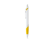 Stylo en plastique blanc avec détail de couleur et encre bleue couleur jaune