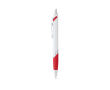 Stylo en plastique blanc avec détail de couleur et encre bleue couleur rouge