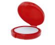 Baume à lèvres dans un étui rond de couleur, avec protection SPF15 couleur rouge