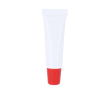 Baume à lèvres crème dans tube blanc avec capuchon coloré, SPF 15 couleur rouge