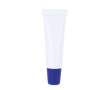 Baume à lèvres crème dans tube blanc avec capuchon coloré, SPF 15 couleur bleu