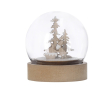 Boule lumineuse avec motif de Noël à l'intérieur et une base en bois couleur naturel