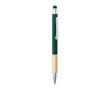 Stylo en bambou et aluminium gravés avec logo à l'encre bleue Touch couleur vert foncé