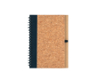 Carnet B6 avec couverture en liège et RPET, avec stylo et pages unies couleur noir