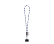 Cordon tubulaire avec mousqueton et support téléphone 6,5 x 4,1 cm couleur blanc/bleu