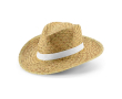Chapeau en paille naturelle avec ruban décoratif sublimé couleur blanc