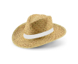Chapeau en paille naturelle avec ruban personnalisé sublimé couleur blanc