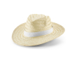 Chapeau en paille naturelle avec ruban en polyester couleur blanc