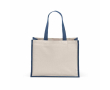 Sac de courses en coton recyclé et jute avec longues anses 300 g/m² couleur bleu marine