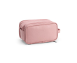 Trousse de toilette suspendue en cuir synthétique recyclé avec crochet et trois compartiments couleur rose