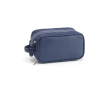 Trousse de toilette suspendue en cuir synthétique recyclé avec crochet et trois compartiments couleur bleu marine