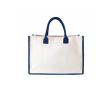 Sac de plage en toile de coton avec bords et anses colorés couleur bleu marine