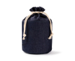 Trousse cylindrique en tissu jean avec fermeture à cordon couleur bleu jean