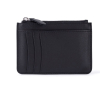 Portefeuille-porte-cartes en cuir noir avec fermeture éclair centrale couleur noir