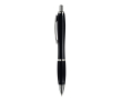 Stylo en plastique transparent avec détails métalliques et encre bleue couleur noir transparent