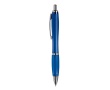 Stylo en plastique transparent avec détails métalliques et encre bleue couleur bleu transparent