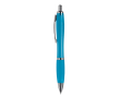 Stylo en plastique transparent avec détails métalliques et encre bleue couleur bleu clair transparent