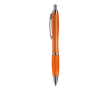 Stylo en plastique transparent avec détails métalliques et encre bleue couleur orange transparent