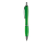 Stylo en plastique transparent avec détails métalliques et encre bleue couleur vert transparent