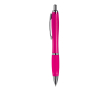 Stylo en plastique transparent avec détails métalliques et encre bleue couleur rose