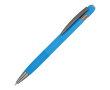 Stylo à bouton-poussoir en aluminium à rayures verticales, encre bleue couleur bleu ciel