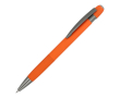 Stylo à bouton-poussoir en aluminium à rayures verticales, encre bleue couleur orange