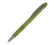 Stylo à bouton-poussoir en aluminium à rayures verticales, encre bleue couleur vert olive