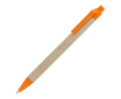 Stylo en papier avec détails en plastique colorés, encre bleue couleur orange