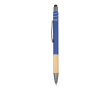 Stylo avec détail en bambou et spinner antistress encre bleue couleur bleu foncé